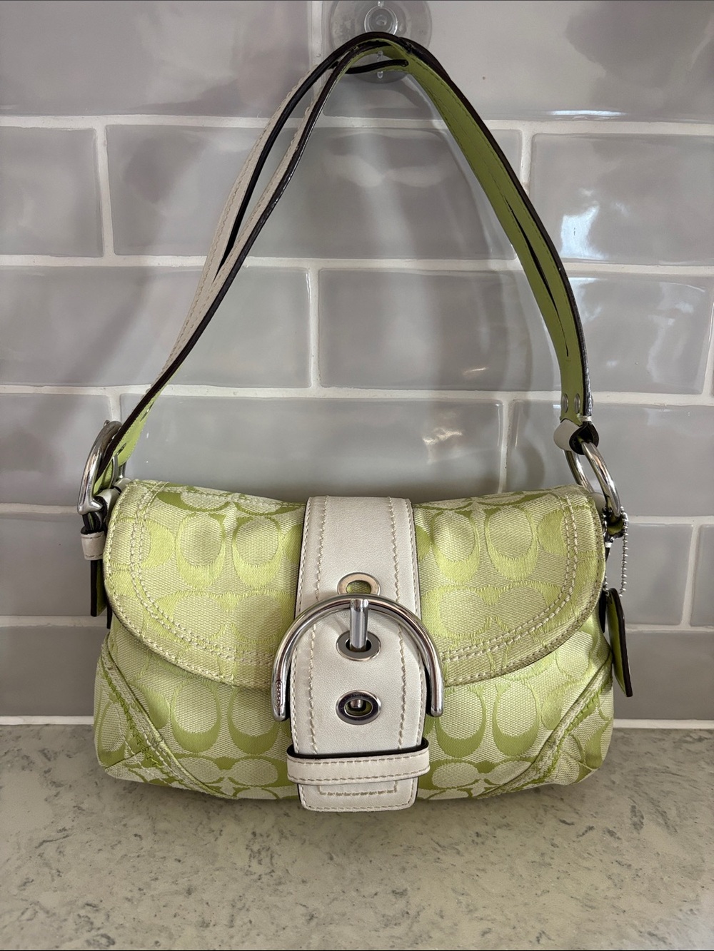 Coach Y2K Soho Signature Small Flap Shoulder Bag 10602 Apple Lime Green